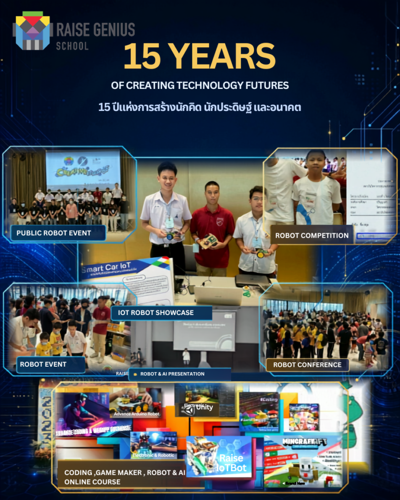 เรียนหุ่นยนต์ 15 ปี Raise Genius School สู่คณะวิศวกรรมในฝัน รวมภาพประทับใจ ครบรอบ 15 ปี แห่งการสร้างสรรค์เด็กให้เป็นวิศวกรหุ่นยนต์