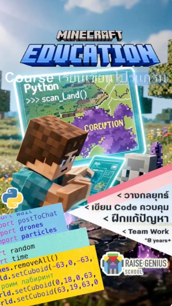 เรียน Coding ออนไลน์ สำหรับเด็ก ที่ไหนดี? เลือกตามวัย 7-18 ปี | Raise Genius เรียนเขียนโปรแกรมสำหรับเด็กแบบ online สอนสด minecraft eduction python ,roblox