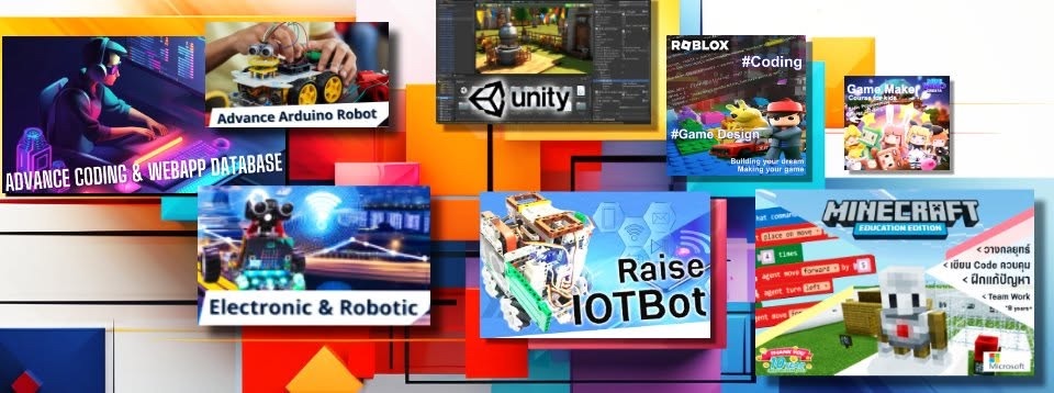 เรียน Coding สำหรับเด็ก | Raise Genius School Raise Genius School หลักสูตร Coding, Robotics, IoT, Game Maker และ AI สำหรับเด็ก