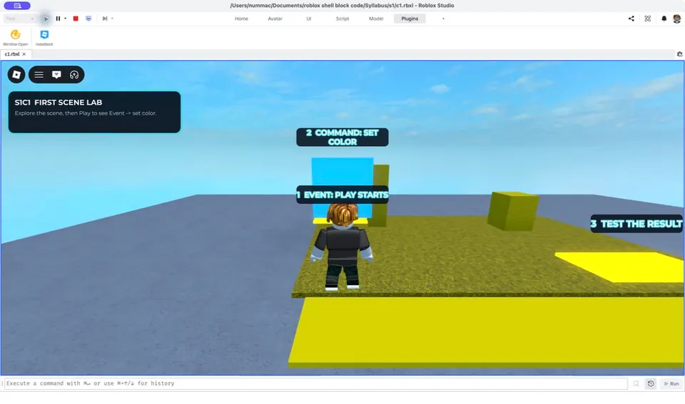 เรียนสร้างเกม Roblox Game Maker สำหรับเด็กอายุ 9 ปีขึ้นไป | Raise Genius ตัวอย่างบทเรียน Roblox Studio ฉากแรก เชื่อมเหตุการณ์เริ่มเกมกับคำสั่งเปลี่ยนสี