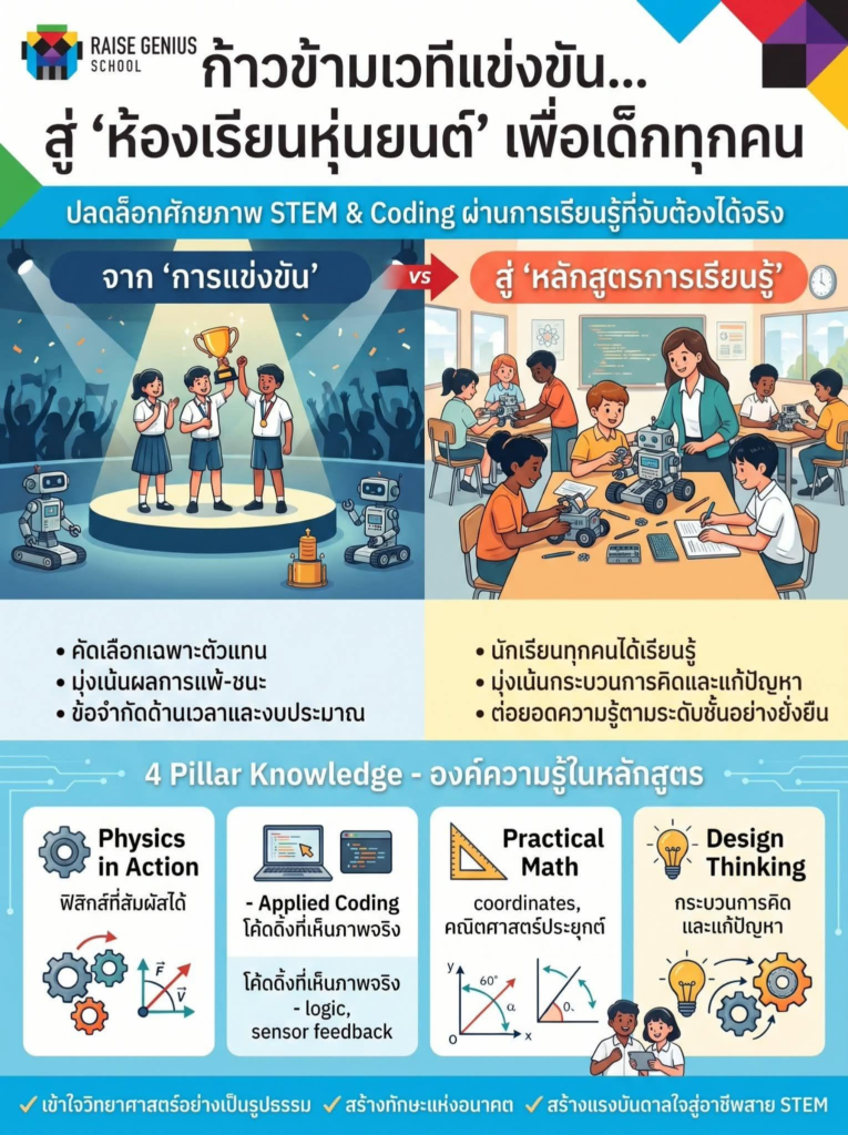 หลักสูตรหุ่นยนต์ในโรงเรียน: 4 องค์ความรู้จากหุ่นยนต์ 1 ตัว ถึงเด็กทุกคน | Raise Genius School